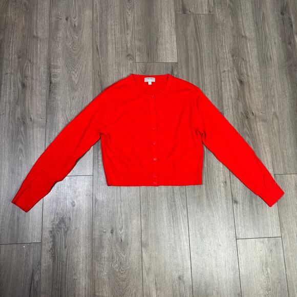 J.Crew Featherweight Cashmere Cardigan Sweater WMNS M Red Soft Knit Button Front - Picture 5 of 9